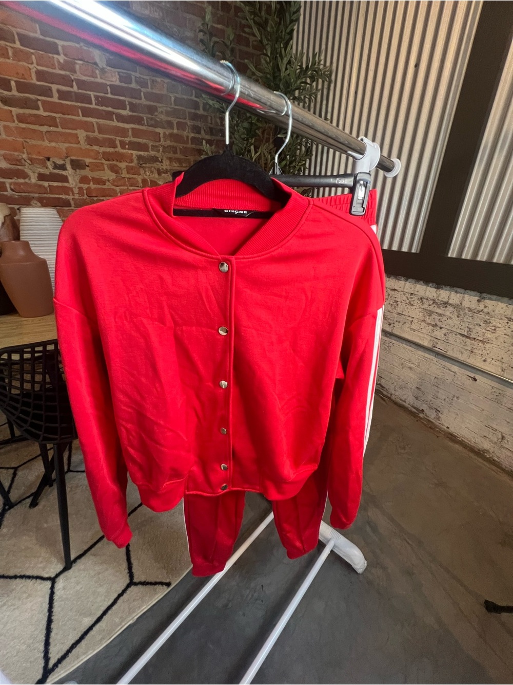 Red Two-Piece Track Set | Snap Button Jacket & Jogger Pants